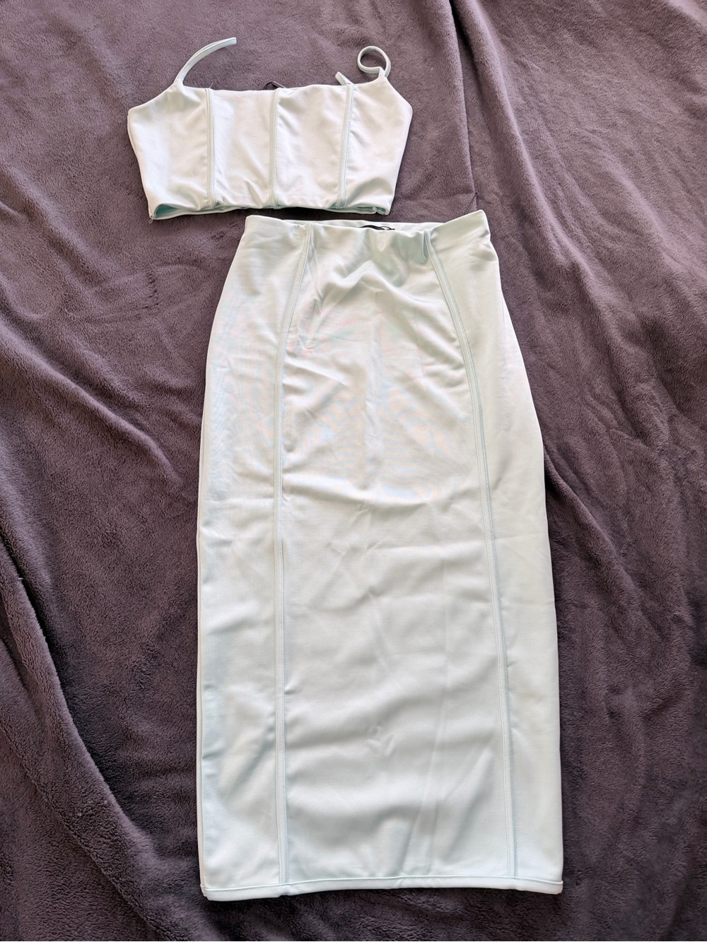 PrettyLittleThing Pale Mint Panelled Midi Skirt Set with Crop Top